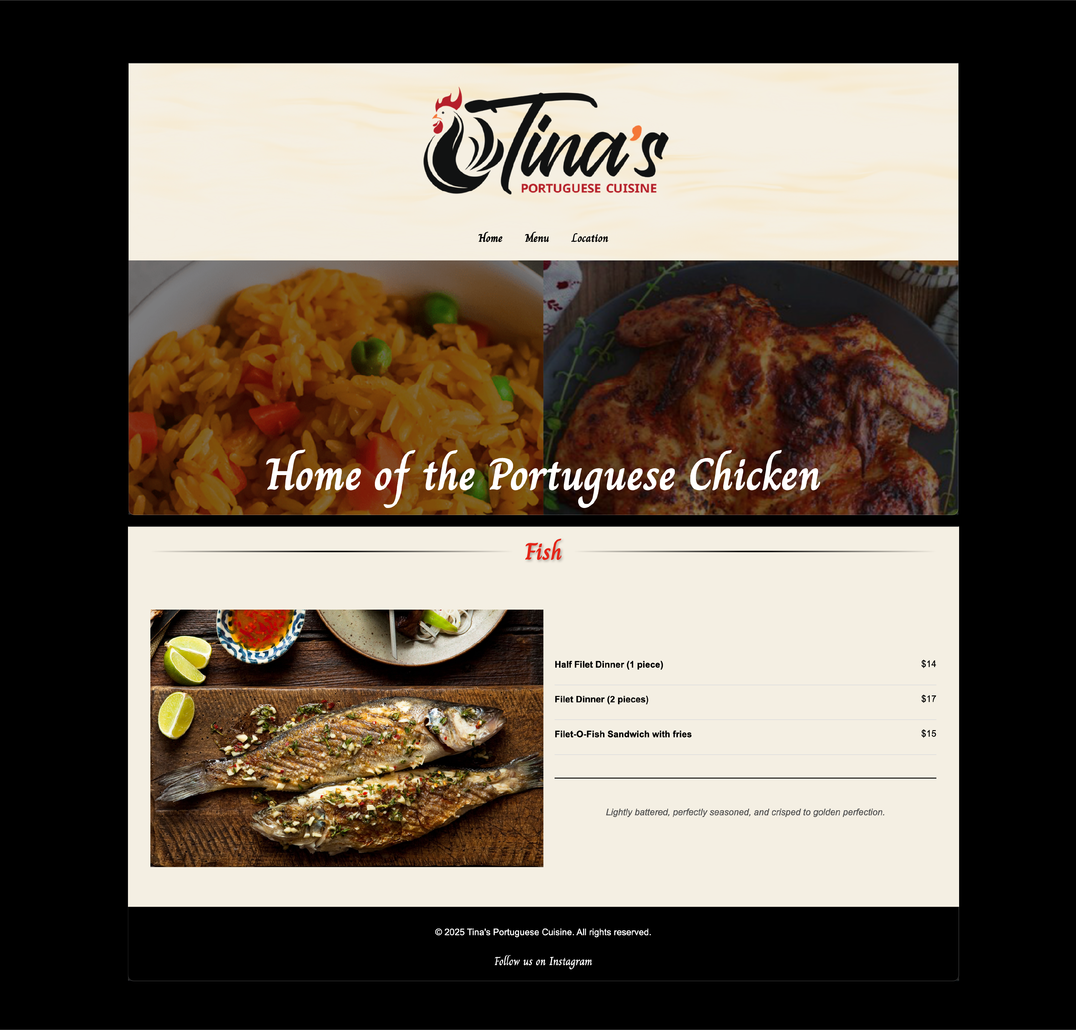 Tina's Pourtuguese Cuisine JavaScript Website